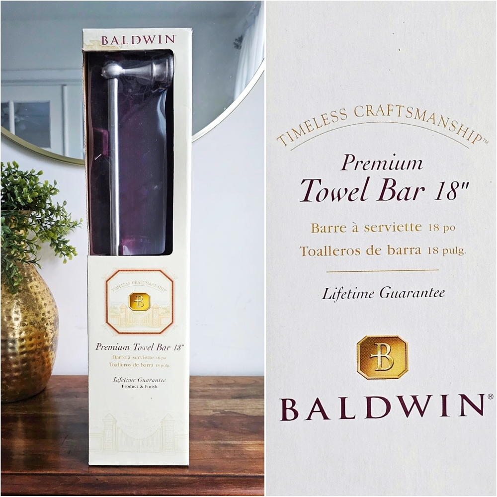 Baldwin Premium Towel Bar Edgewater Satin Nickel 18" Lifetime Guarantee